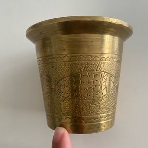 SMALL HEAVY EMBOSSED BRASS MORTAR